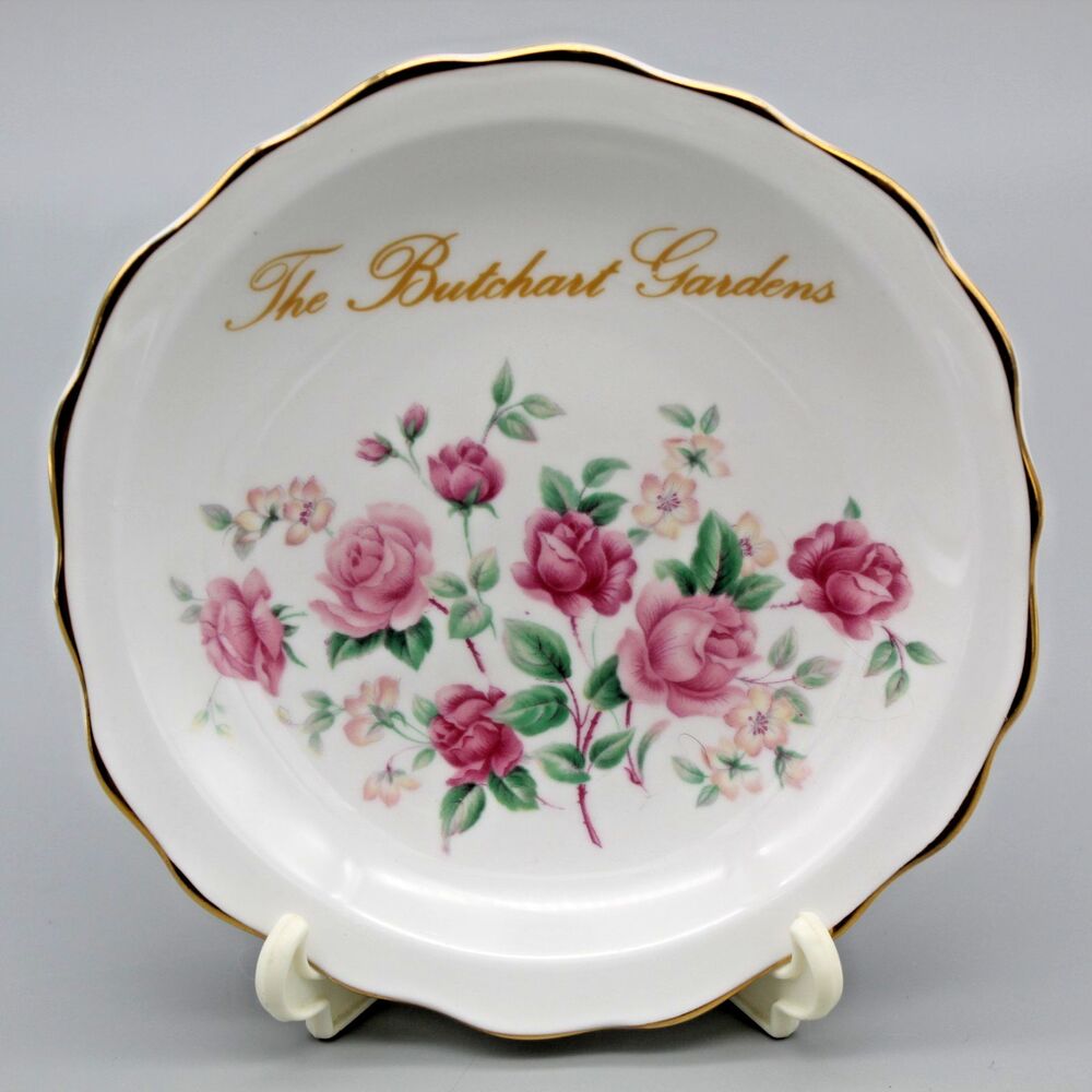 The Butchart Gardens Pink Roses Mini Plate 4" Vintage Souvenir Shabby Chic